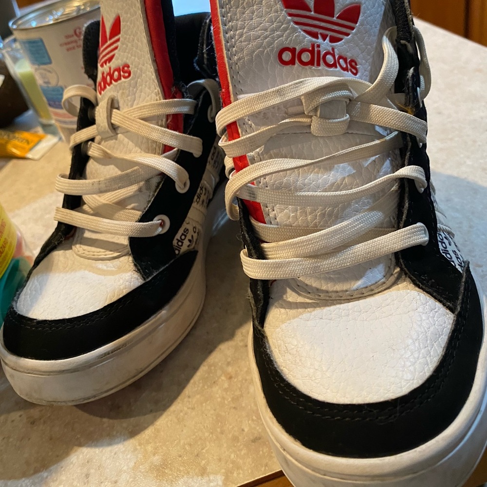 Adidas boys 12C shoe red black white